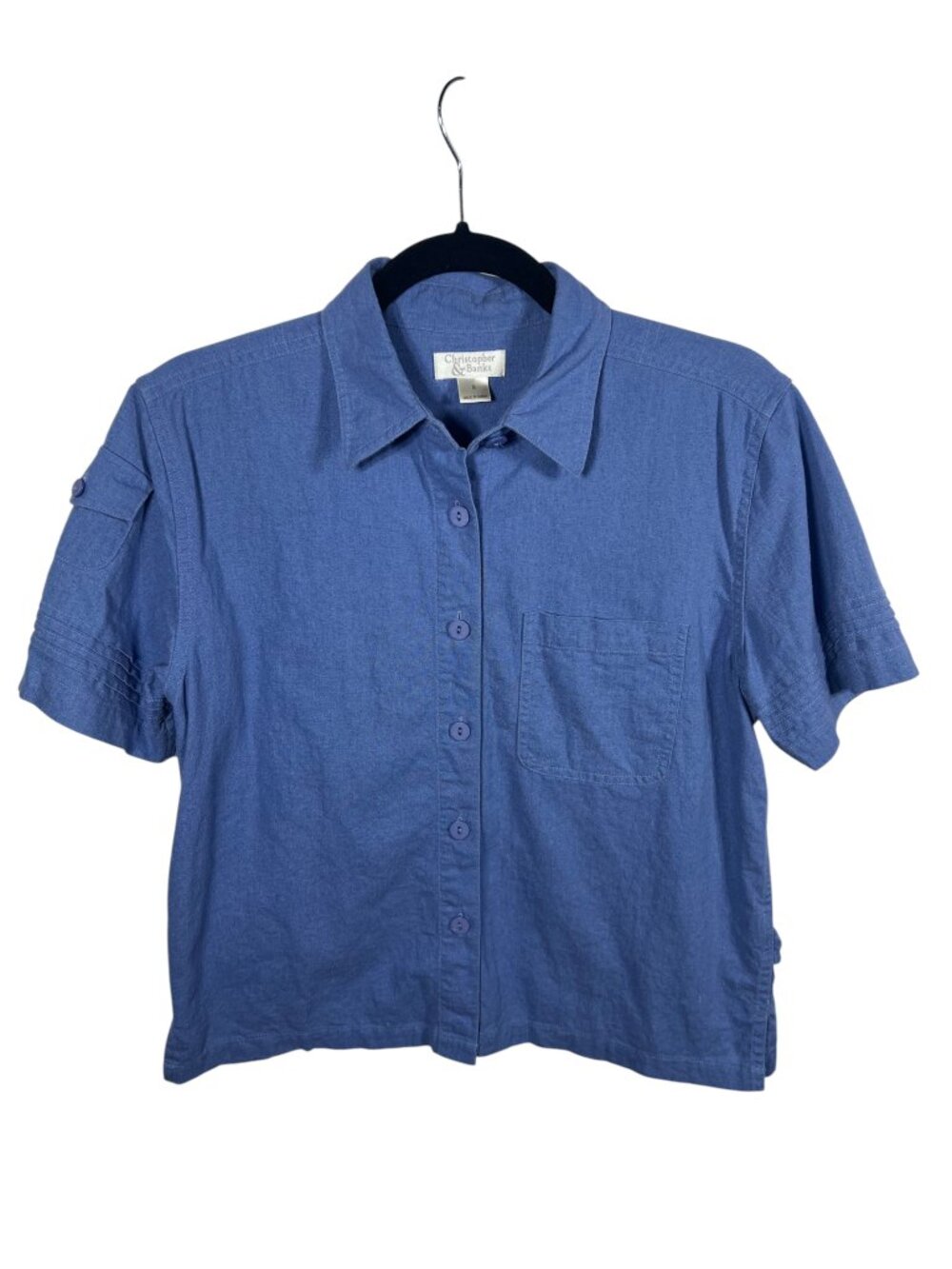 Christopher Banks Top Womens Small Linen Button Down Short Sleeve Blouse Capsule